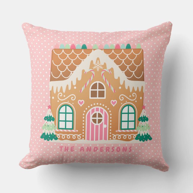 Rosa Gingerbröd House | Personlig Kudde (Framsida)