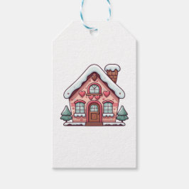 Rosa Gingerbröd House with Hearts Presentetikett