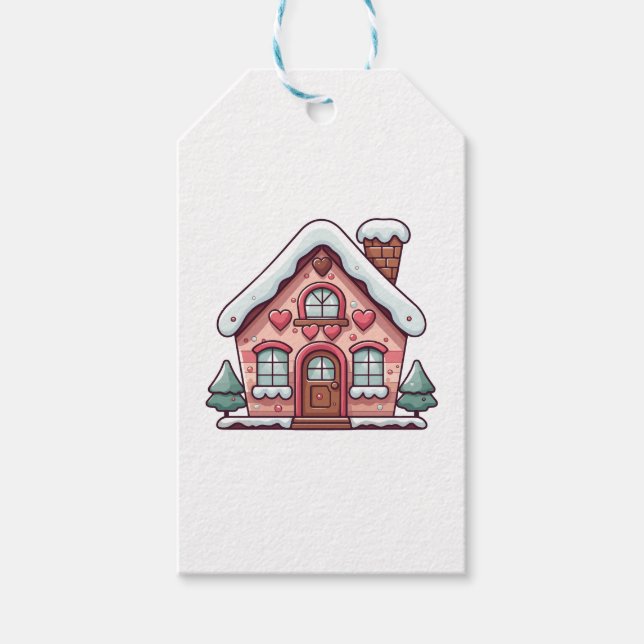 Rosa Gingerbröd House with Hearts Presentetikett (Framsidan)