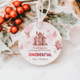 Rosa Gingerbröd Hus Jul Första födelsedag Gåvor Etiketter