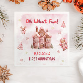 Rosa Gingerbröd Hus Jul Första födelsedag Pappersservett