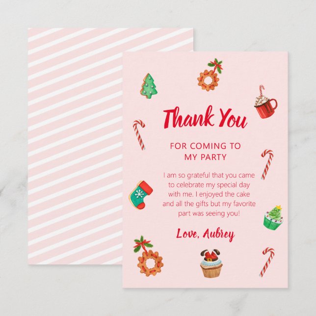 Rosa Gingerbröd Hus Juldag Tack Kort (Fram/baksida)