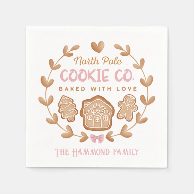 Rosa Gingerbröd julkakor Familj Namn Pappersservett (Framsidan)