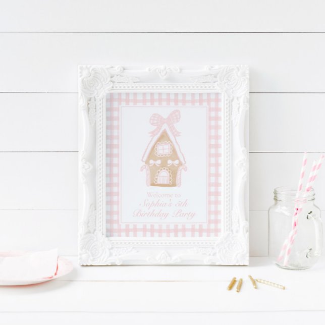 Rosa Gingerbrowhus Party Poster Anpassa (Skapare uppladdad)