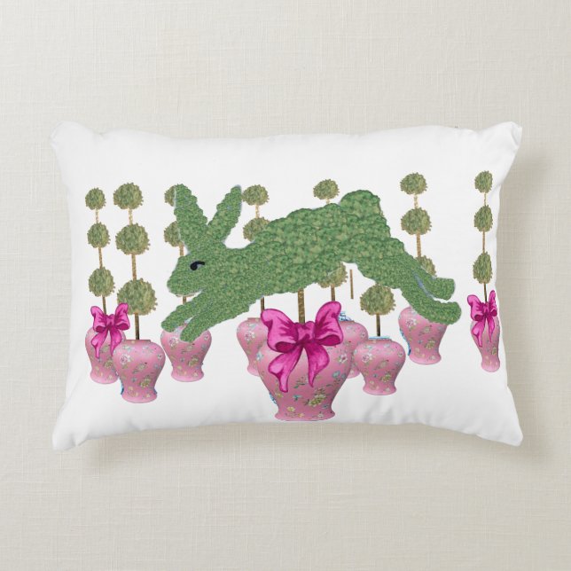 Rosa GingerJars burk Topiary Bunny Rabbit art Prydnadskudde (Framsidan)