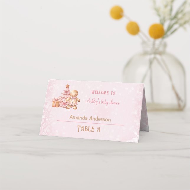 Rosa Gingertea Flickjuljusknappen Tält Placeringskort (Framsida)