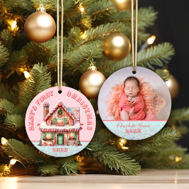 Rosa Gingertea House Baby Första julen Julgransprydnad Keramik