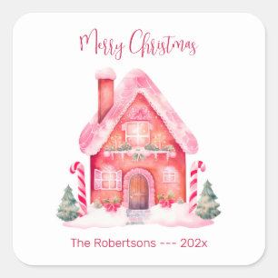 Rosa Gingertea House-julklapp Fyrkantigt Klistermärke