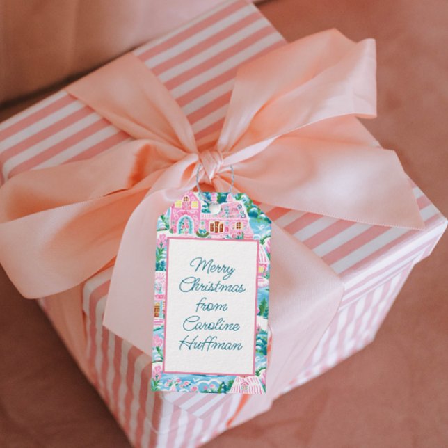 Rosa Gingertea Houses Personlig jul Presentetikett (Skapare uppladdad)