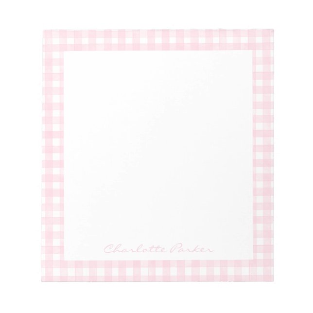 Rosa Gingham Anpassat Namn Anteckningsblock (Framsida)