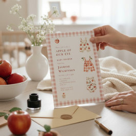 Rosa Gingham Apple Baby Shower Inbjudningar