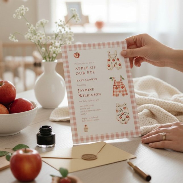 Rosa Gingham Apple Baby Shower Inbjudningar (Skapare uppladdad)