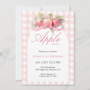 Rosa Gingham Apple Birthday-inbjudan Tack Kort