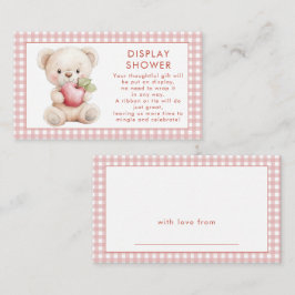 Rosa Gingham Apple of Öga Bear Visning Baby Shower Tilläggskort