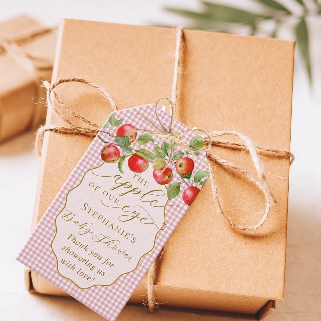 Rosa Gingham äpplet på vår Öga-barnskötare Presentetikett (Skapare uppladdad)