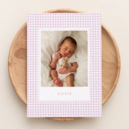 Rosa Gingham Baby annons Card Meddelande
