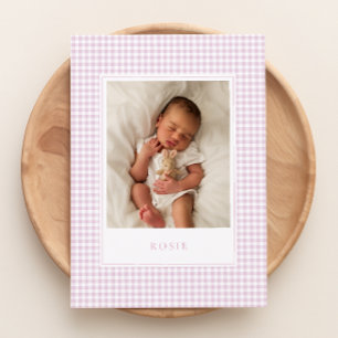 Rosa Gingham Baby annons Card Meddelande