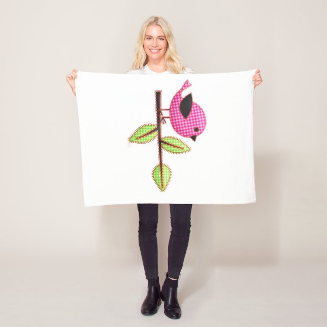 Rosa Gingham Baby Bird Embroidery Löv Fleecefilt (På plats)
