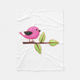Rosa Gingham Baby Bird Embroidery Löv Fleecefilt