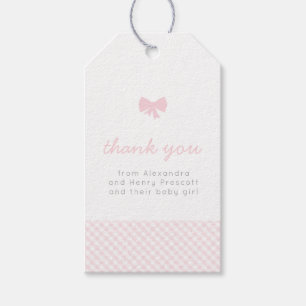 Rosa gingham baby bobabbabbabydusch presentetikett