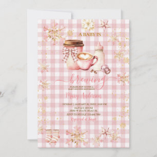 Rosa Gingham Baby Is Brewing Vinter Baby Shower Inbjudningar