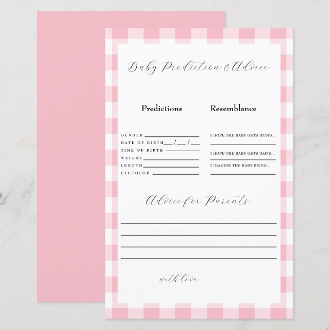 Rosa Gingham Baby Predictions (Fram/baksida)