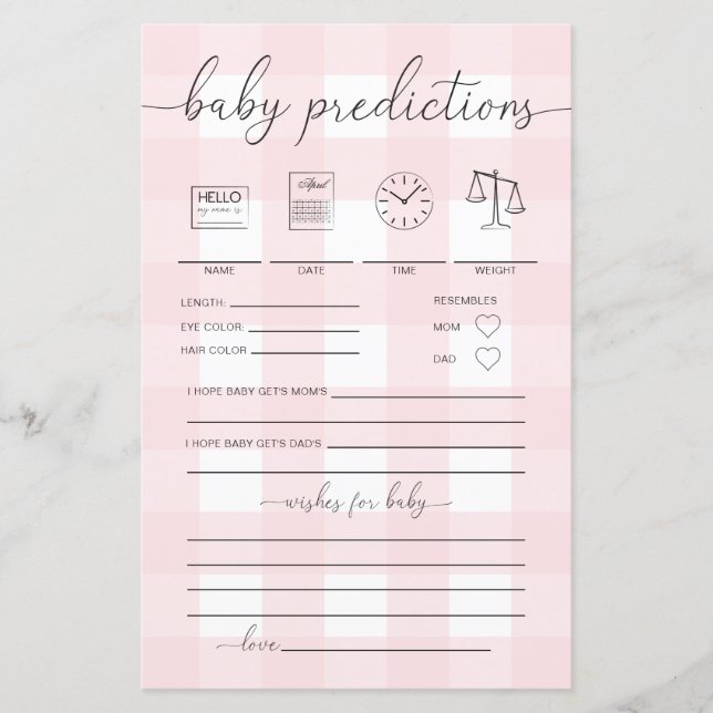 Rosa Gingham Baby Predictions Game (Framsida)