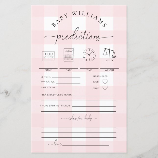 Rosa Gingham Baby Predictions Game (Framsida)