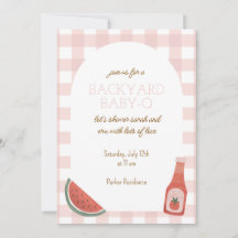 Rosa Gingham Baby-Q Barnkalasinbjudan
