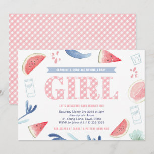Rosa Gingham Baby-q Par Baby Shower for Girl Inbjudningar