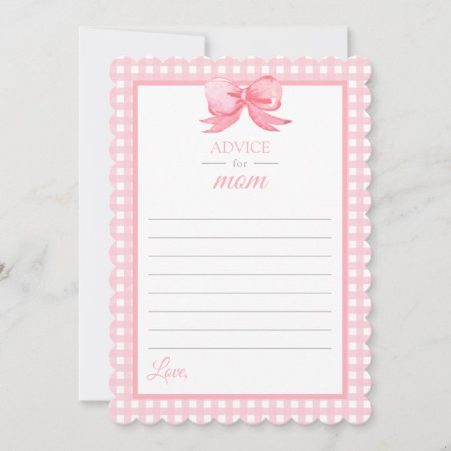 Rosa Gingham Baby Shower Advice for Mamma Card Inbjudningar (Framsida)
