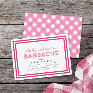 Rosa Gingham Baby Shower Barbecue Inbjudningar