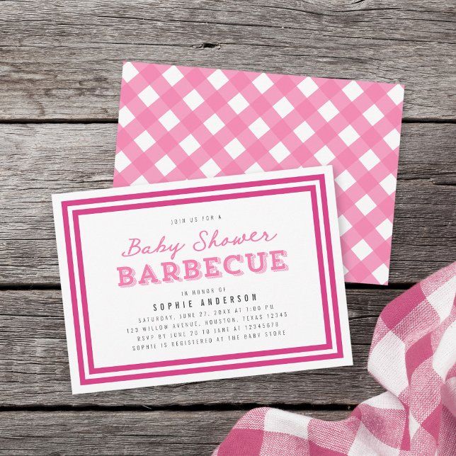 Rosa Gingham Baby Shower Barbecue Inbjudningar (Skapare uppladdad)