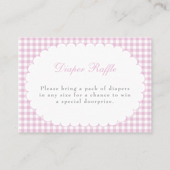 Rosa Gingham Baby Shower Blöjlotteri Kort (Framsida)