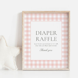 Rosa Gingham Baby Shower Diaper Raffle Sign Poster