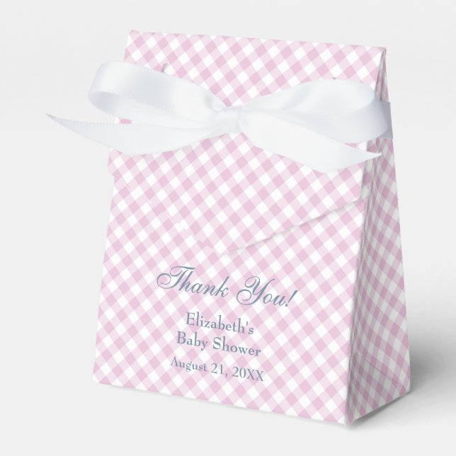 Rosa Gingham Baby Shower Förmånslåda Presentaskar (Framsidan Sidan)