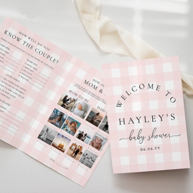 Rosa Gingham Baby Shower Game Booklet (Baby Shower Game Booklet Pink Gingham Check )