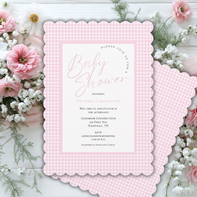 Rosa Gingham Baby Shower-inbjudan Inbjudningar (Skapare uppladdad)