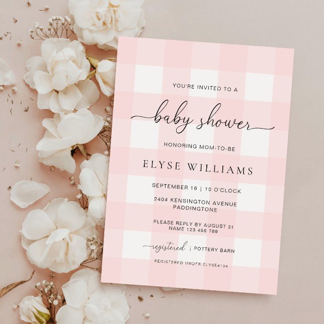 Rosa Gingham Baby Shower Inbjudningar (Baby Shower Invitation Pink Gingham )