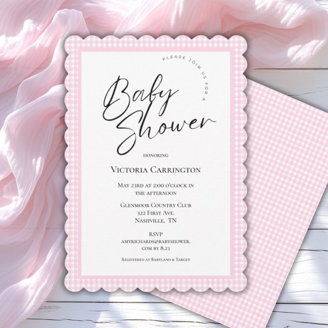 Rosa Gingham Baby Shower Inbjudningar (Skapare uppladdad)