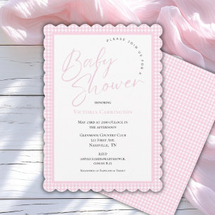 Rosa Gingham Baby Shower Inbjudningar