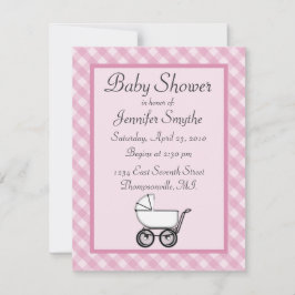 Rosa Gingham Baby Shower-inbjudningar Inbjudningar
