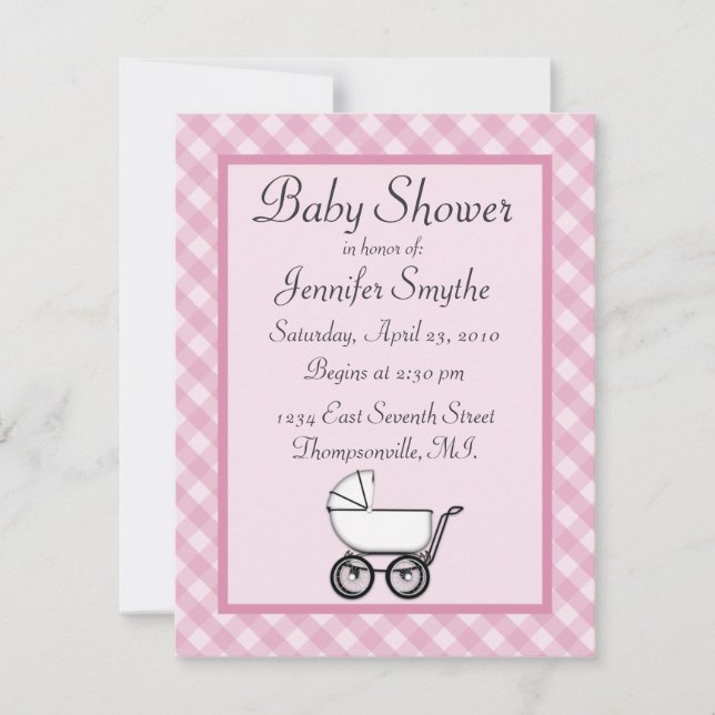 Rosa Gingham Baby Shower-inbjudningar Inbjudningar (Framsida)