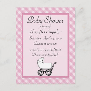 Rosa Gingham Baby Shower-inbjudningar Inbjudningar