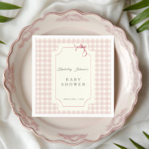 Rosa Gingham Baby Shower Napkin med Bow