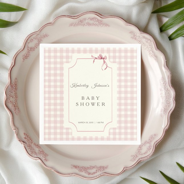 Rosa Gingham Baby Shower Napkin med Bow Pappersservett (Skapare uppladdad)