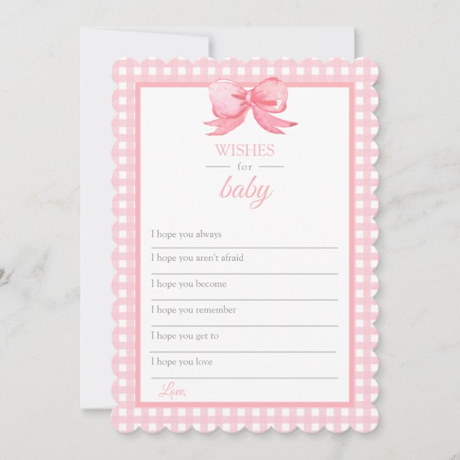 Rosa Gingham Baby Shower Önskemål for Baby Card Inbjudningar (Framsida)