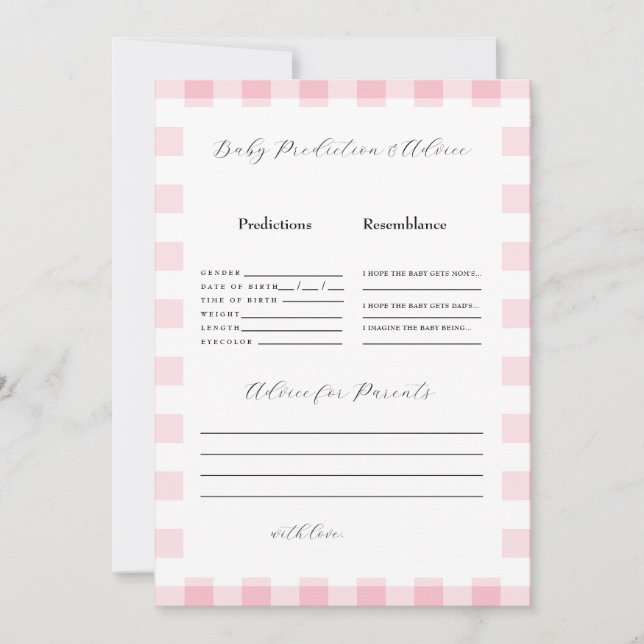 Rosa Gingham Baby Shower Predictions II Inbjudningar (Framsida)