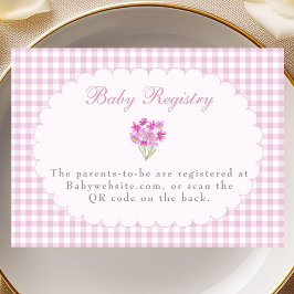 Rosa Gingham Baby Shower Registrerings QR-kod Kort