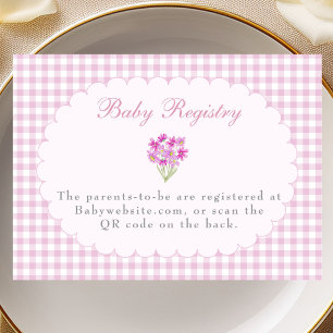 Rosa Gingham Baby Shower Registrerings QR-kod Kort